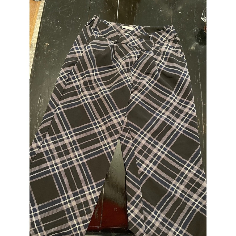 Cato Pants Women 14 Plaid Wide Leg Black Gray Blue Casual Office Career